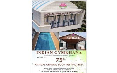 The Seventy-Fifth Annual General Body Meeting of Indian Gymkhana will be held on 7th April 2024 at 10:30 AM at the AC Hall of the club.